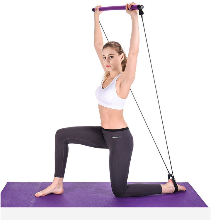 Portable Yoga and Crossfit Resistance Bands with Pilates Bar for Home Workouts