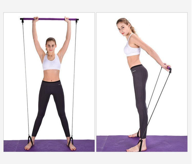 Portable Yoga and Crossfit Resistance Bands with Pilates Bar for Home Workouts